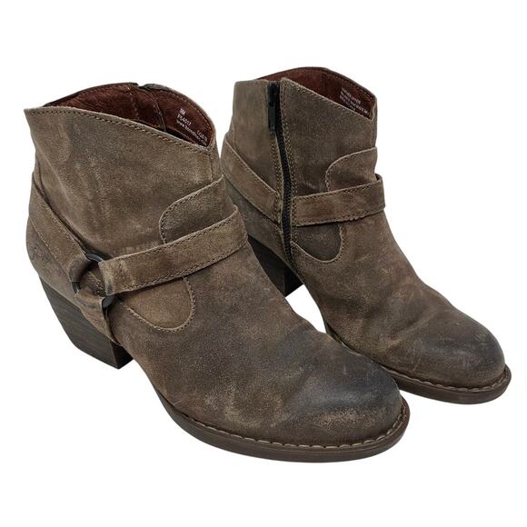 Born Shoes - Born Brown Suede Leather Side Zip Carmel Harness Western Ankle Boots Size 9 M